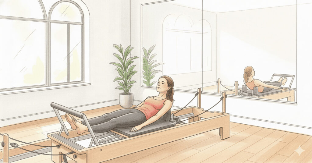 ピラティスのレッスンを受けるレッスン生