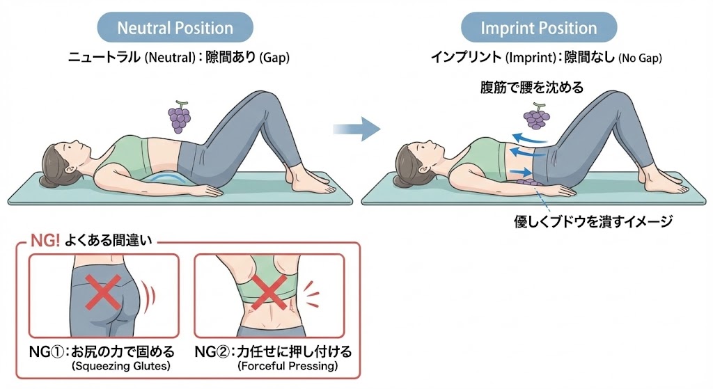 ニュートラルポジションとインプリントポジションの比較イラスト