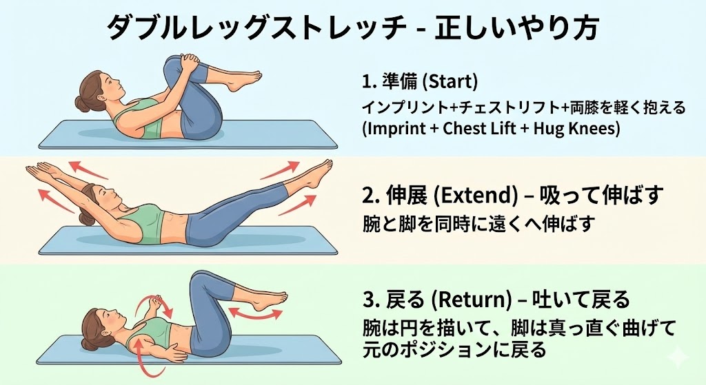 ダブルレッグストレッチのやり方の図解イラスト