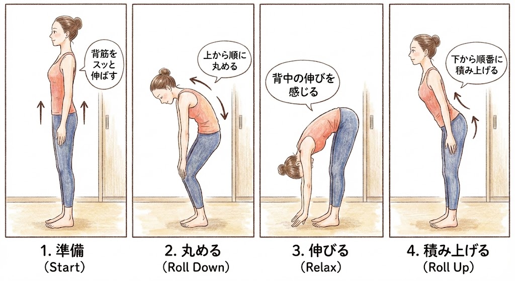 ロールダウンのやり方の図解イラスト