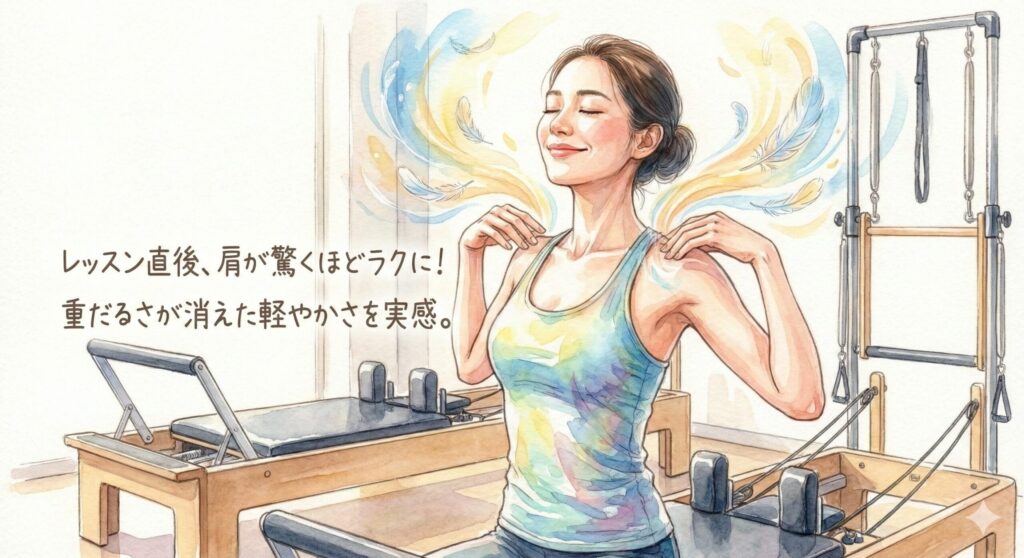 【体験レポ】ララメロウピラティスの口コミは本当?3つの魅力とリアルな変化 体の変化(肩こりがラクに・重だるさが消えた)
