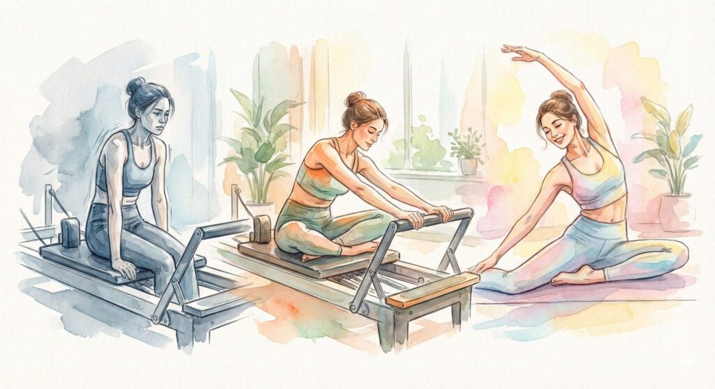 【週1でも変わった】マシンピラティスの変化|姿勢・お腹・疲れやすさが“じわじわ上向く”体験記 マシンピラティスを始めて、ガチガチだった身体が、少しずつほぐれていった女性