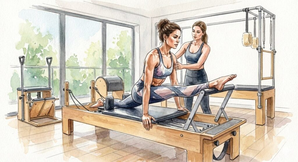 ボディメイクを目的にマシンピラティスのレッスンに通う女性