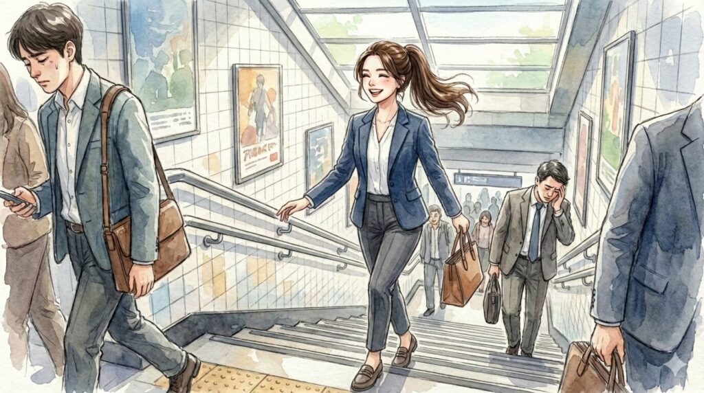 【週1でも変わった】マシンピラティスの変化|姿勢・お腹・疲れやすさが“じわじわ上向く”体験記 マシンピラティスを始めてから体の調子が良くなって駅の階段をスイスイ登れるようになったところ