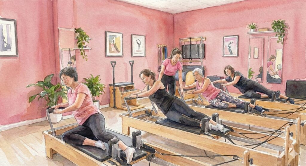 【体験レポ】ララピラティスの口コミは本当?料金・効果・予約方法まで徹底レビュー マシンピラティスのグループレッスンの様子