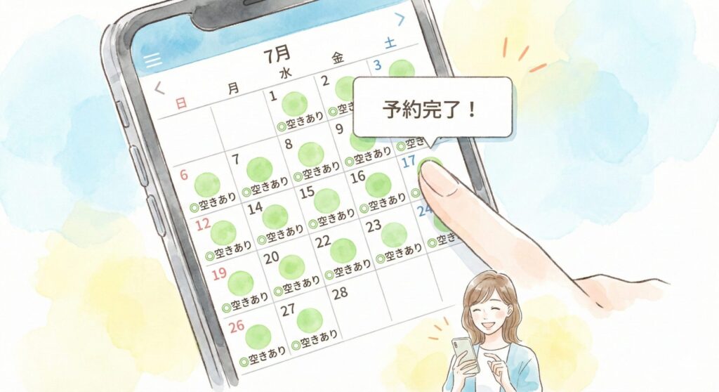 スマホでレッスンの予約を取る女性