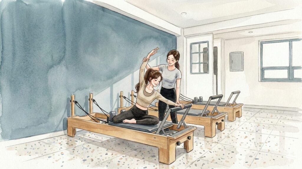 【体験レポ】ララメロウピラティスの口コミは本当?3つの魅力とリアルな変化 レッスンを受けている様子