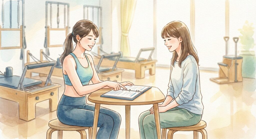 入会案内をするインストラクターと女性