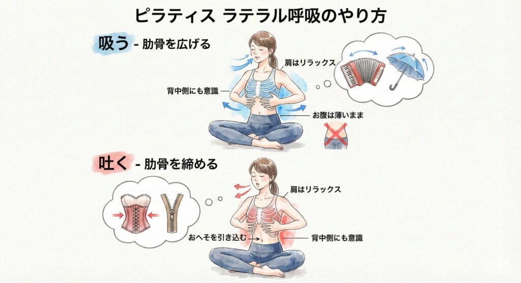 ピラティスのラテラル呼吸のやり方を詳しく解説