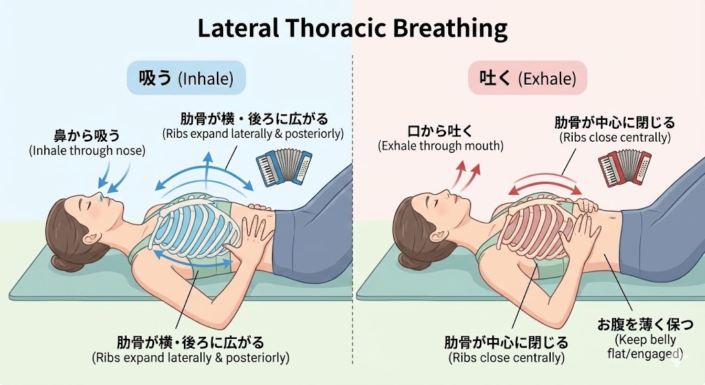 胸式ラテラル呼吸のやり方の図解イラスト