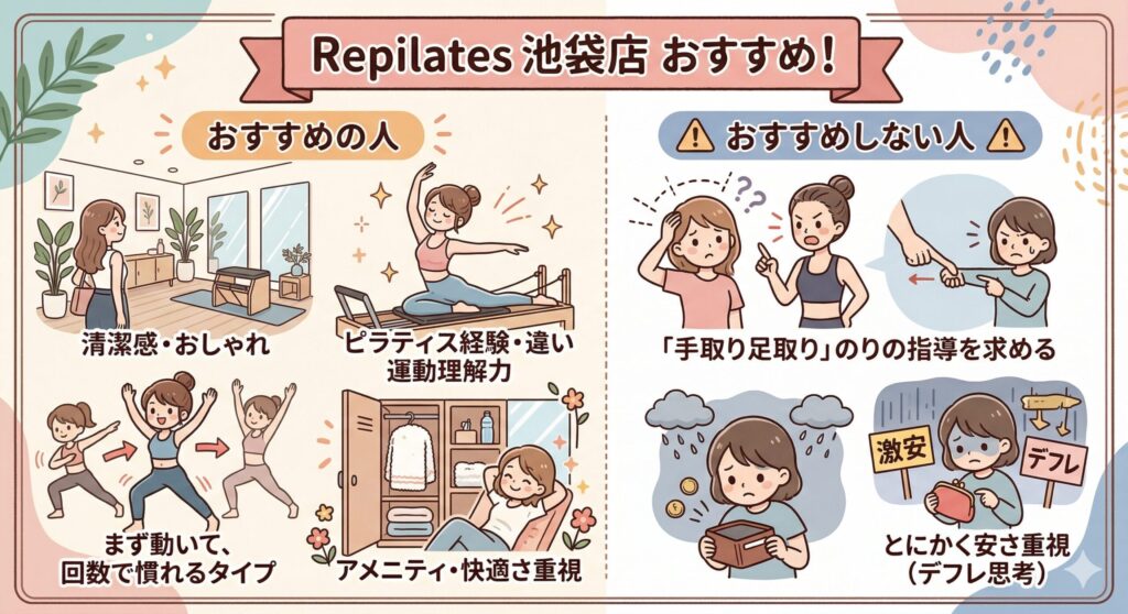 Repilates（リピラティス）池袋店はこんな人におすすめ！