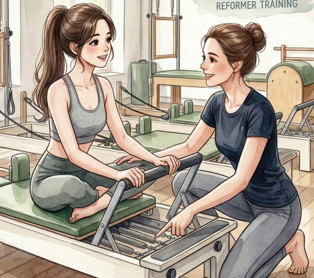 BEAT PILATES(ビートピラティス)中野坂上店を本音レビュー|暗闇マシンピラティスの効果・料金 リフォーマーの使い方を分かりやすく説明するインストラクターと受講生