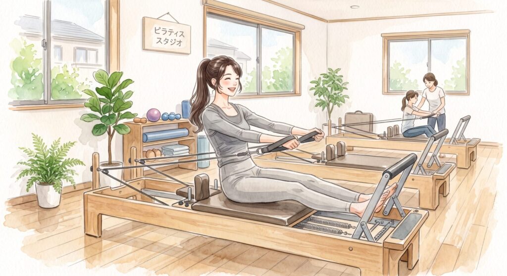 マシンピラティスのレッスン中のAyana
