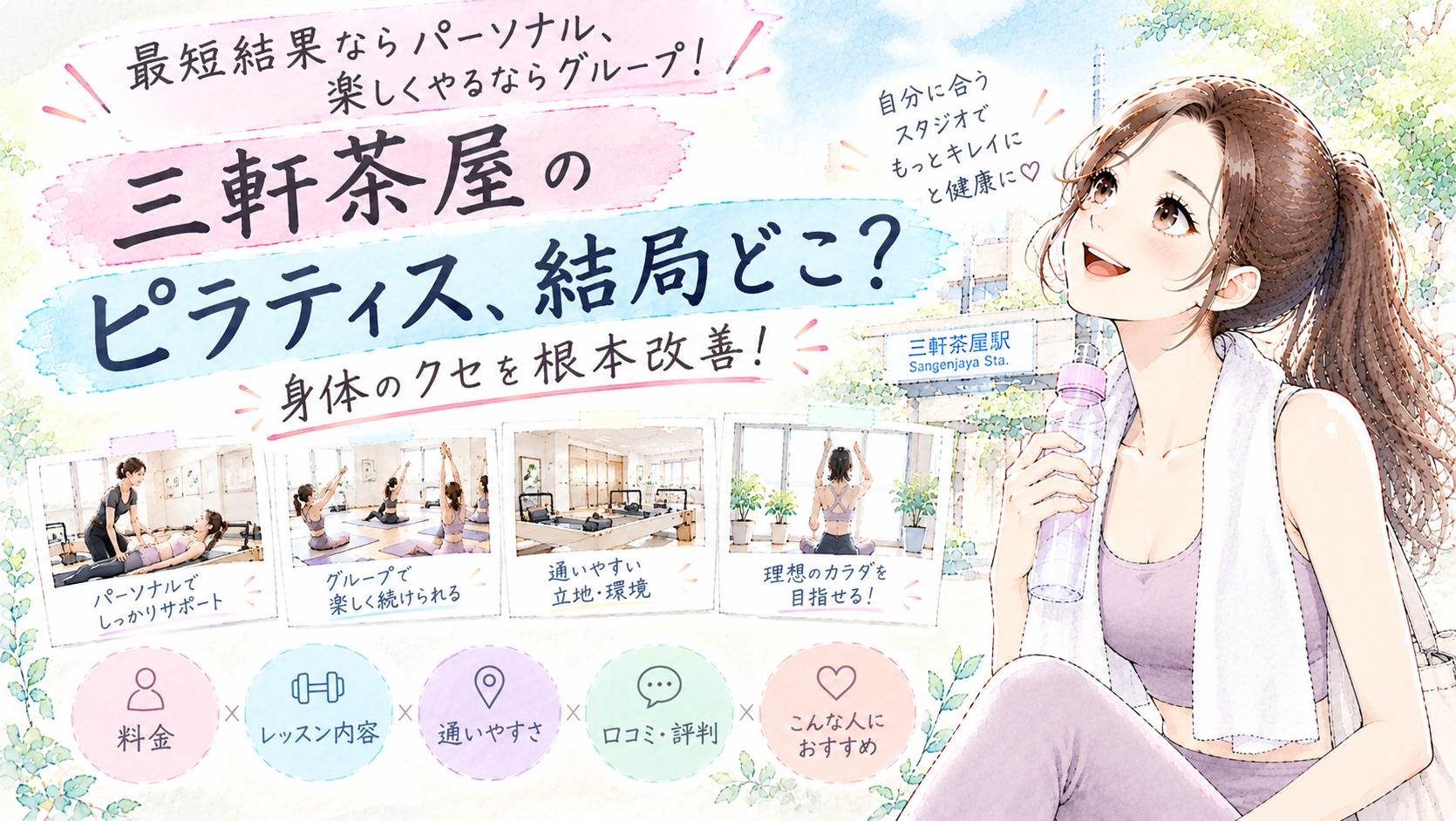 \最短結果ならパーソナル、 楽しくやるならグループ!/ 三軒茶屋の ピラティス、 結局どこ? 身体のクセを 根本改善!